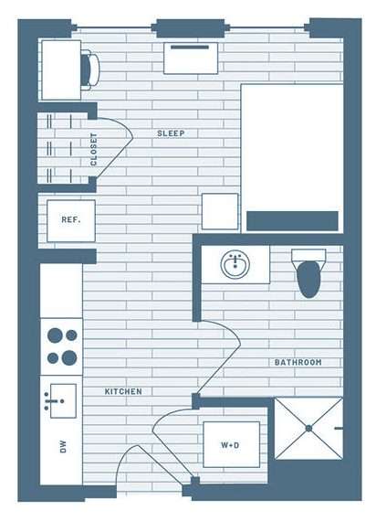 Studio Student Living Apartment Floorplan 1