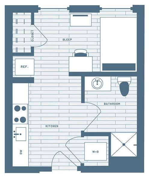 Studio Student Living Apartment Floorplan 2