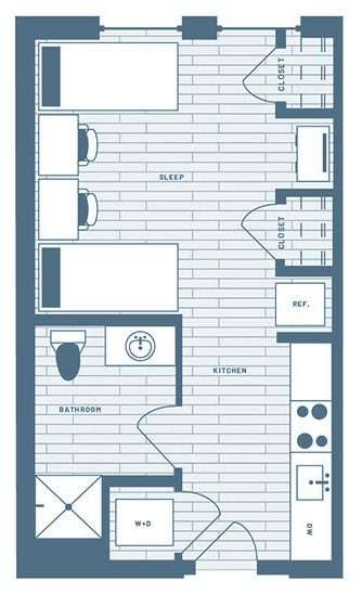Studio Student Living Apartment Floorplan 4
