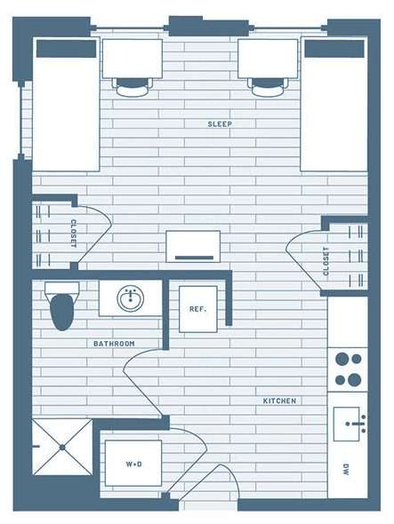 Studio Student Living Apartment Floorplan 5